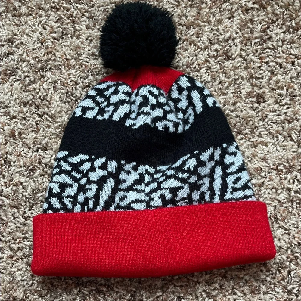 Jordan Kids Red and Black Pom-Pom Beanie